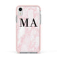 Personalised Pinky Marble Initials Apple iPhone XR Impact Case Pink Edge on Silver Phone