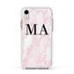Personalised Pinky Marble Initials Apple iPhone XR Impact Case White Edge on Silver Phone