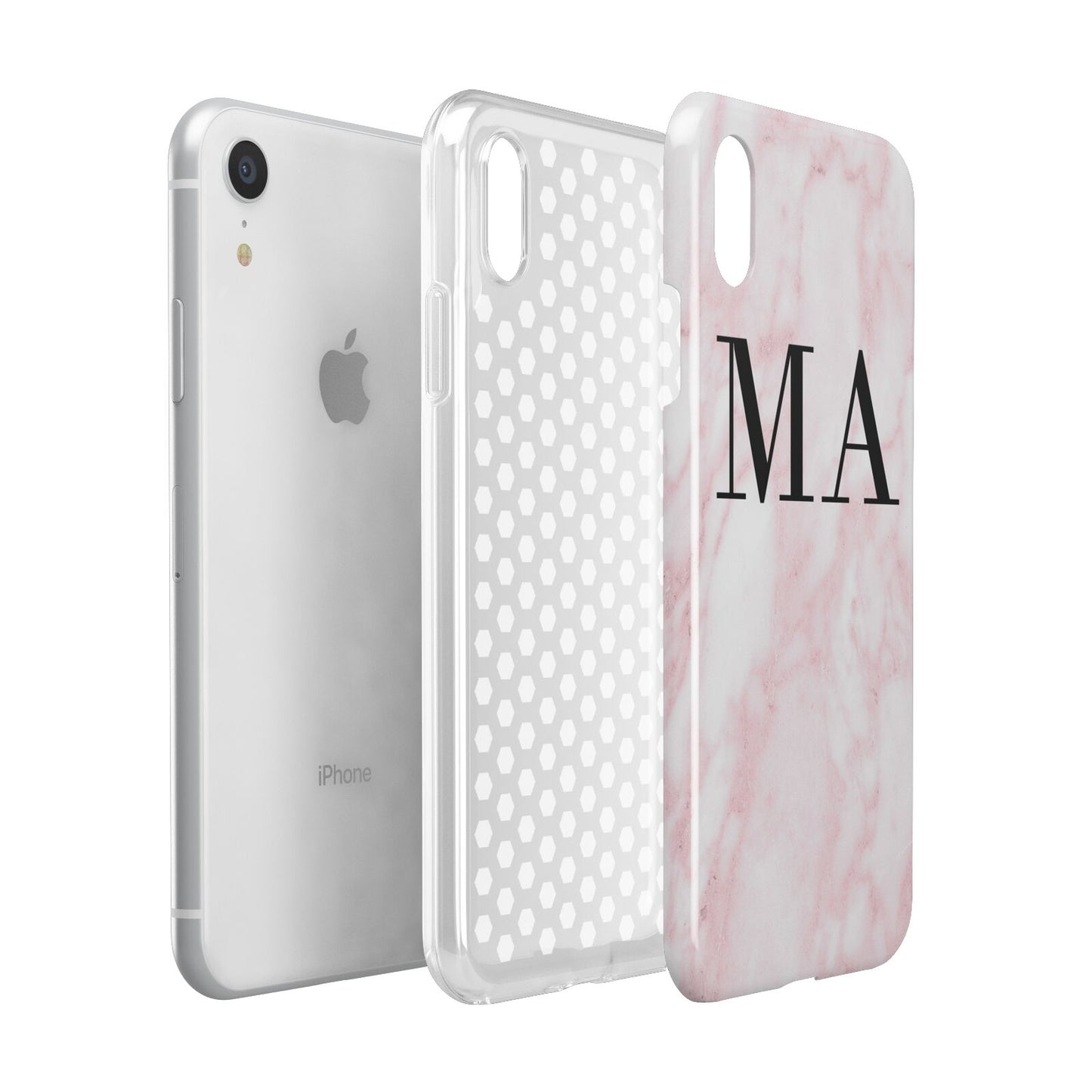 Personalised Pinky Marble Initials Apple iPhone XR White 3D Tough Case Expanded view