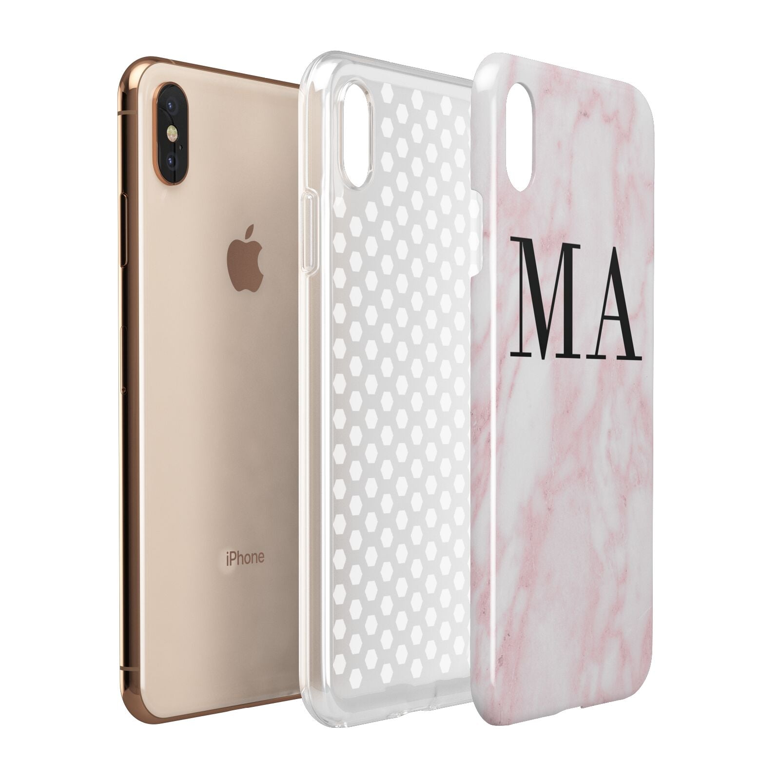 Personalised Pinky Marble Initials Apple iPhone Xs Max 3D Tough Case Expanded View