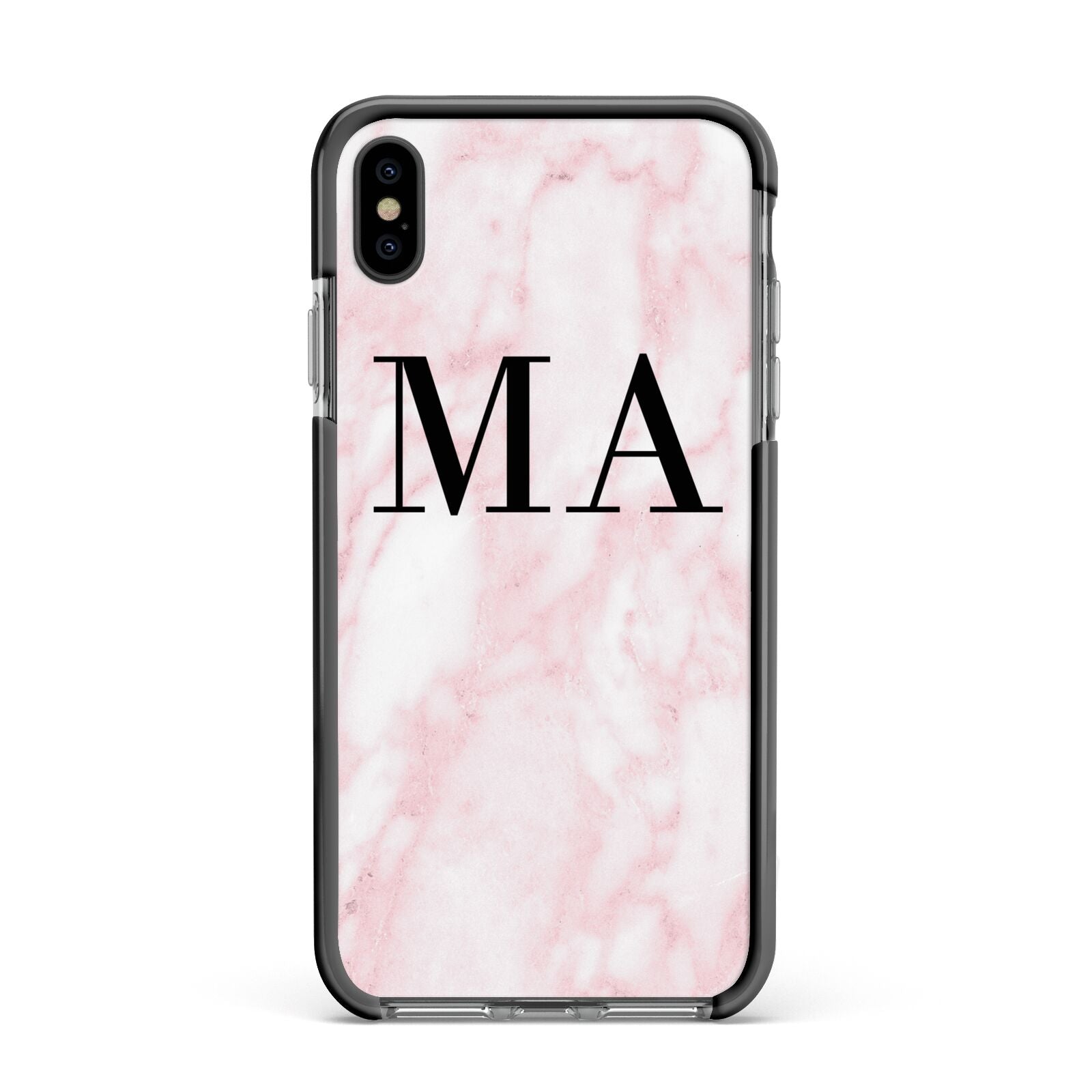 Personalised Pinky Marble Initials Apple iPhone Xs Max Impact Case Black Edge on Black Phone