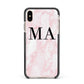 Personalised Pinky Marble Initials Apple iPhone Xs Max Impact Case Black Edge on Gold Phone