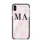Personalised Pinky Marble Initials Apple iPhone Xs Max Impact Case Black Edge on Silver Phone