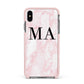 Personalised Pinky Marble Initials Apple iPhone Xs Max Impact Case Pink Edge on Black Phone