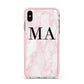 Personalised Pinky Marble Initials Apple iPhone Xs Max Impact Case Pink Edge on Silver Phone