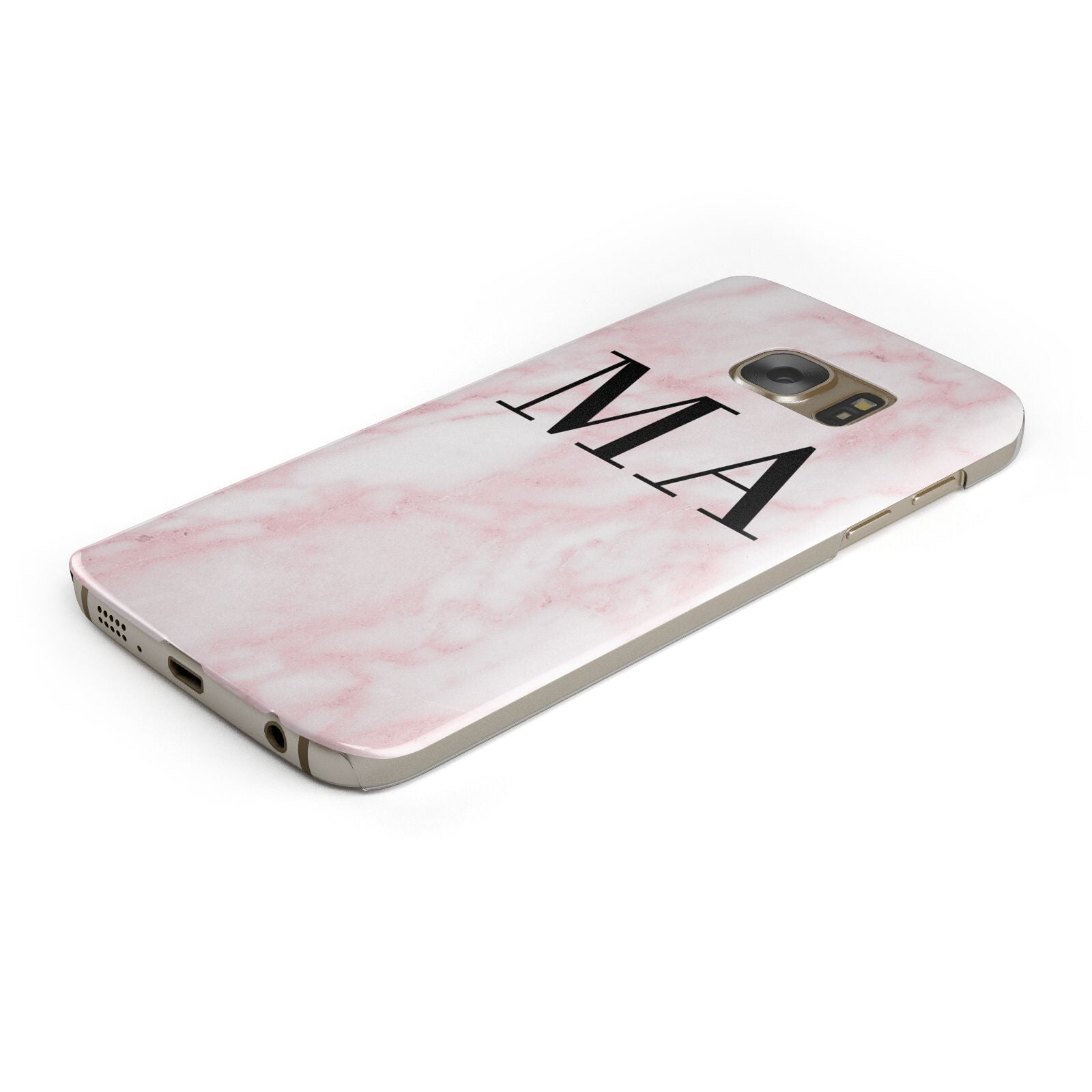 Personalised Pinky Marble Initials Protective Samsung Galaxy Case Angled Image