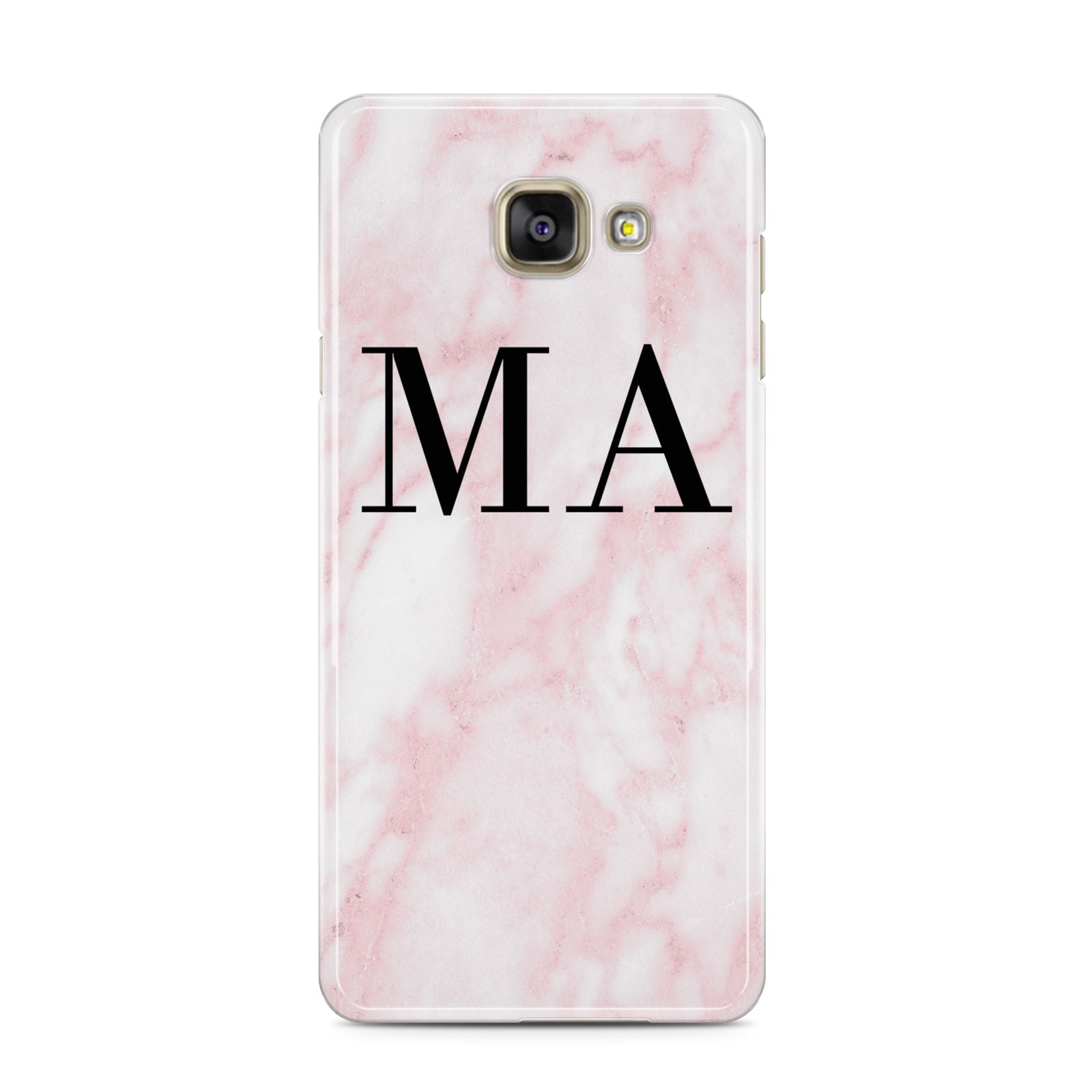 Personalised Pinky Marble Initials Samsung Galaxy A3 2016 Case on gold phone