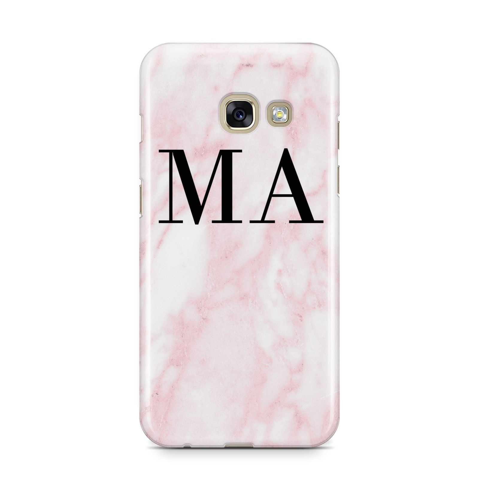 Personalised Pinky Marble Initials Samsung Galaxy A3 2017 Case on gold phone