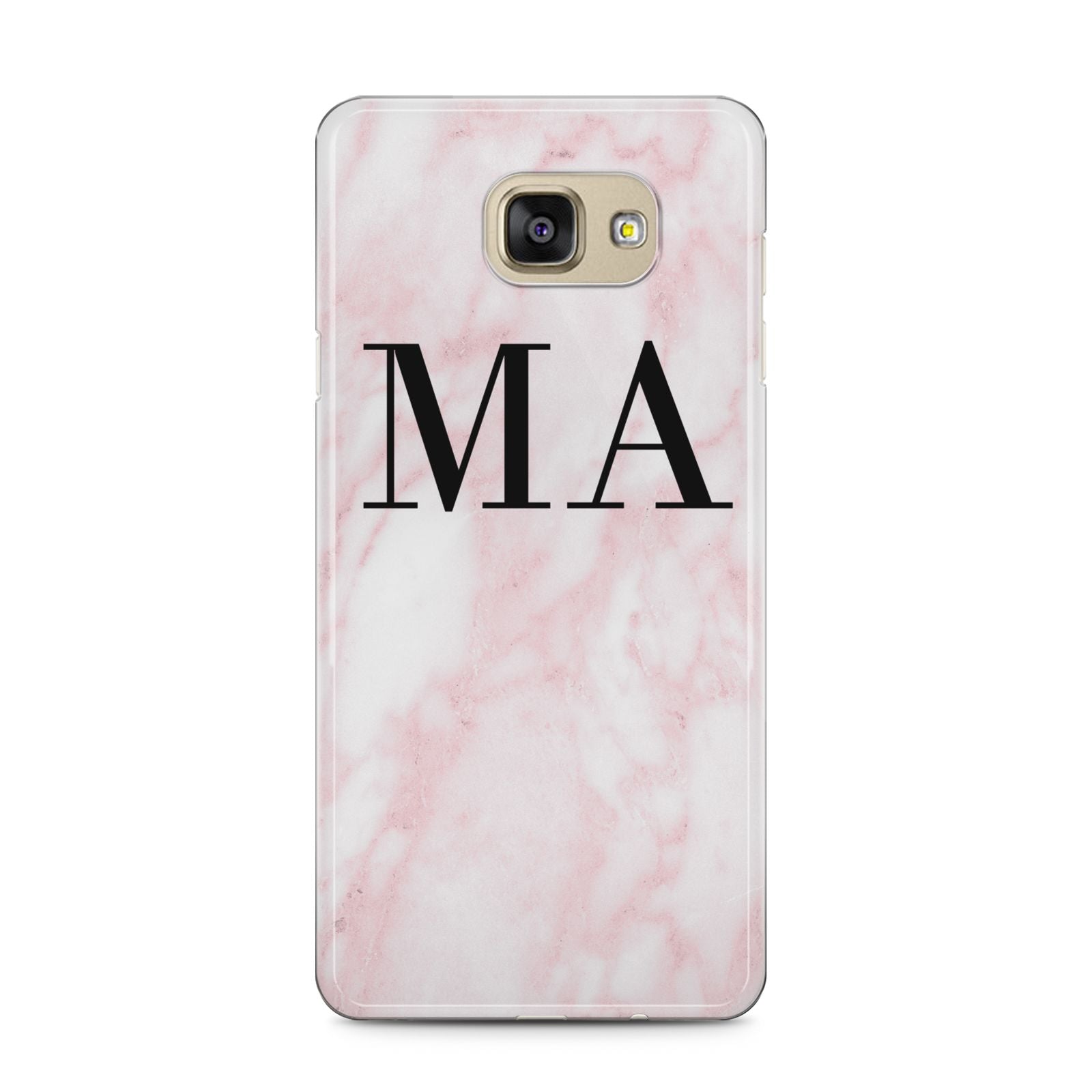Personalised Pinky Marble Initials Samsung Galaxy A5 2016 Case on gold phone