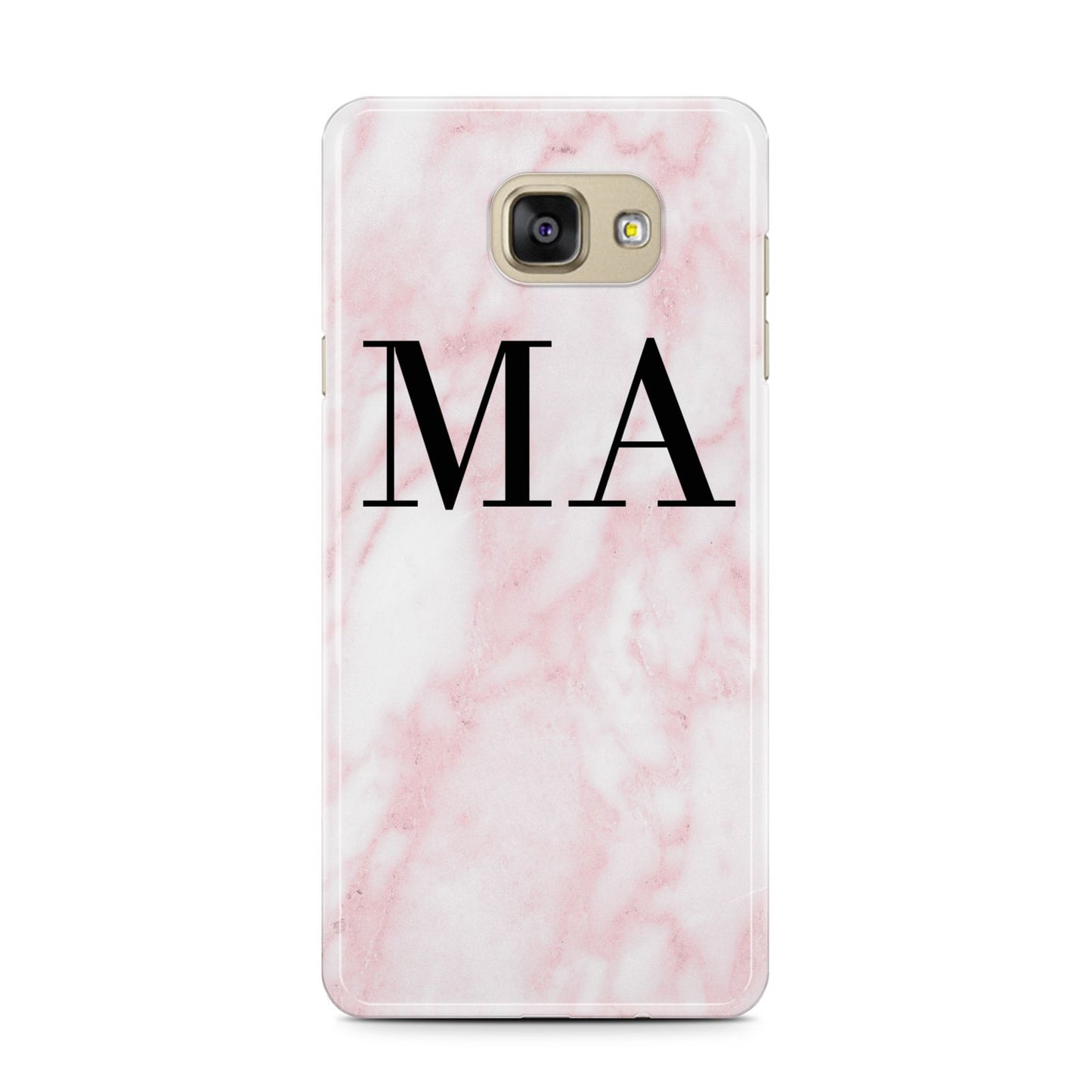 Personalised Pinky Marble Initials Samsung Galaxy A7 2016 Case on gold phone
