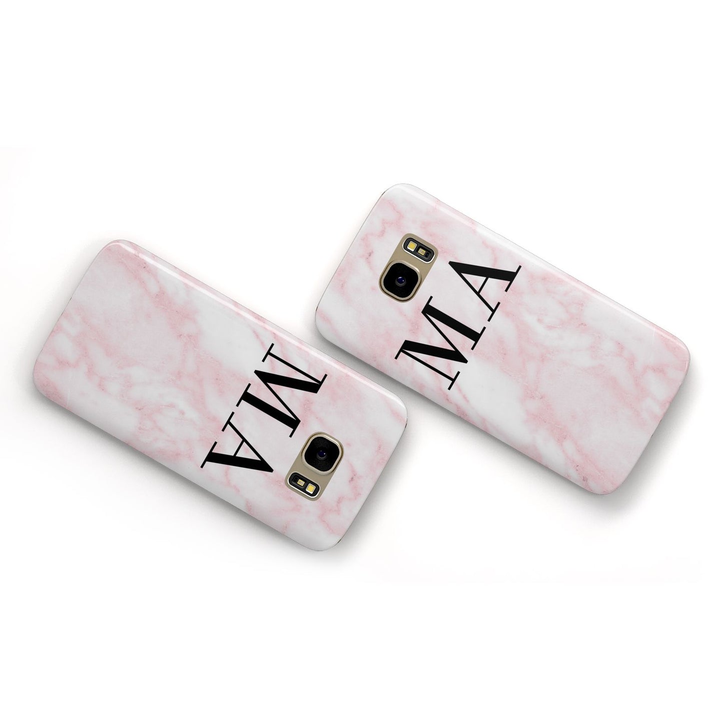 Personalised Pinky Marble Initials Samsung Galaxy Case Flat Overview