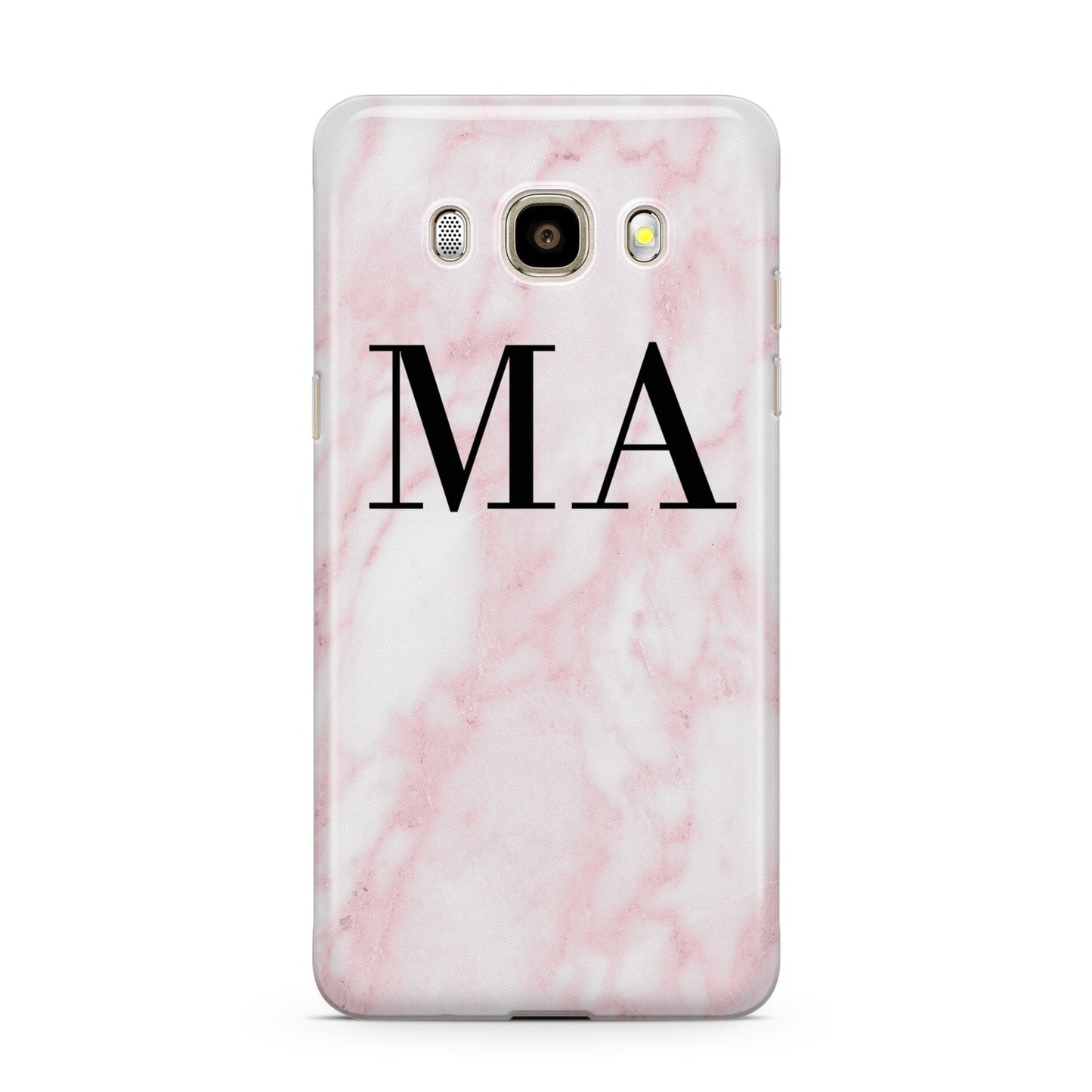 Personalised Pinky Marble Initials Samsung Galaxy J7 2016 Case on gold phone