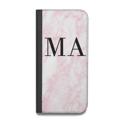 Personalised Pinky Marble Initials Vegan Leather Flip iPhone Case