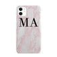 Personalised Pinky Marble Initials iPhone 11 3D Snap Case