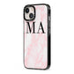 Personalised Pinky Marble Initials iPhone 13 Black Impact Case Side Angle on Silver phone