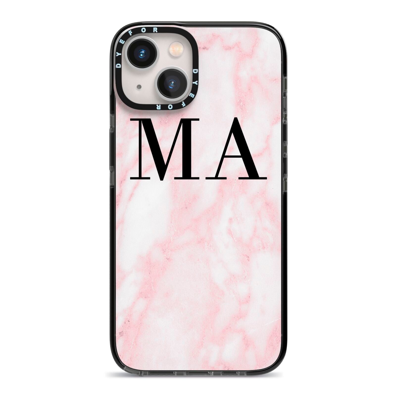 Personalised Pinky Marble Initials iPhone 13 Black Impact Case on Silver phone