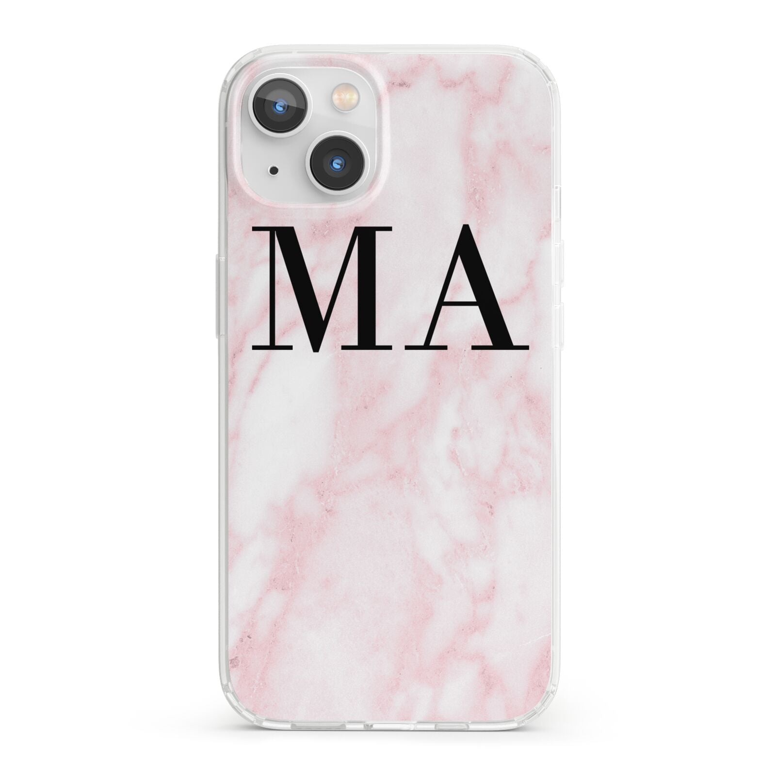 Personalised Pinky Marble Initials iPhone 13 Clear Bumper Case