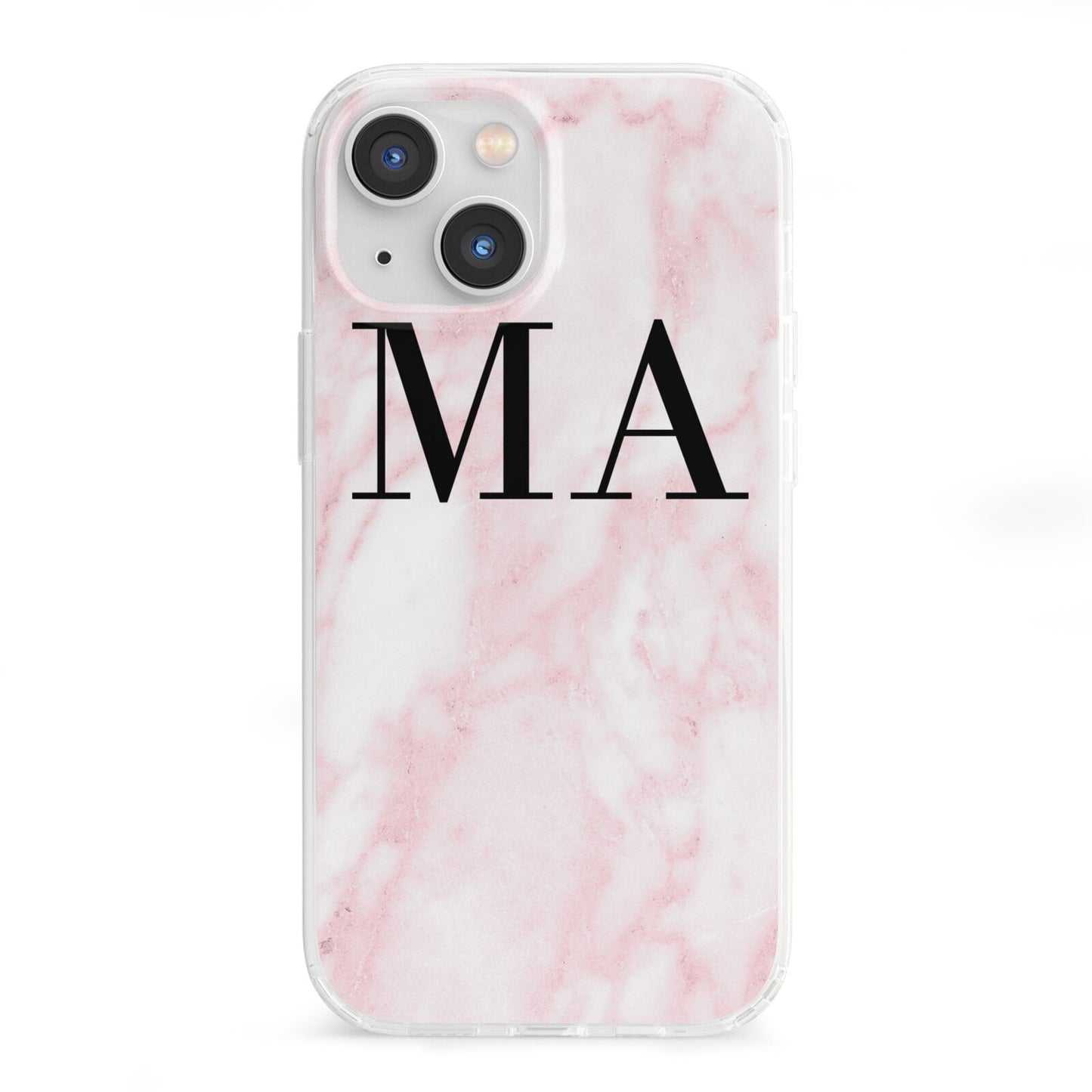 Personalised Pinky Marble Initials iPhone 13 Mini Clear Bumper Case