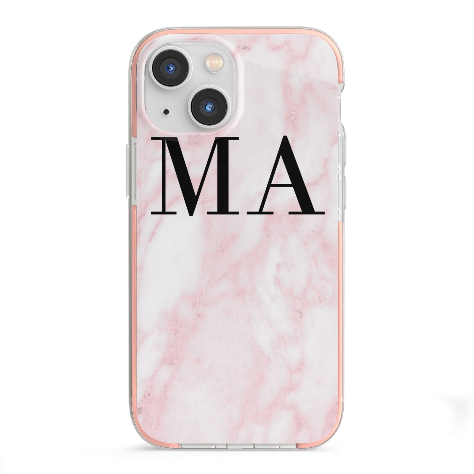 Personalised Pinky Marble Initials iPhone 13 Mini TPU Impact Case with Pink Edges