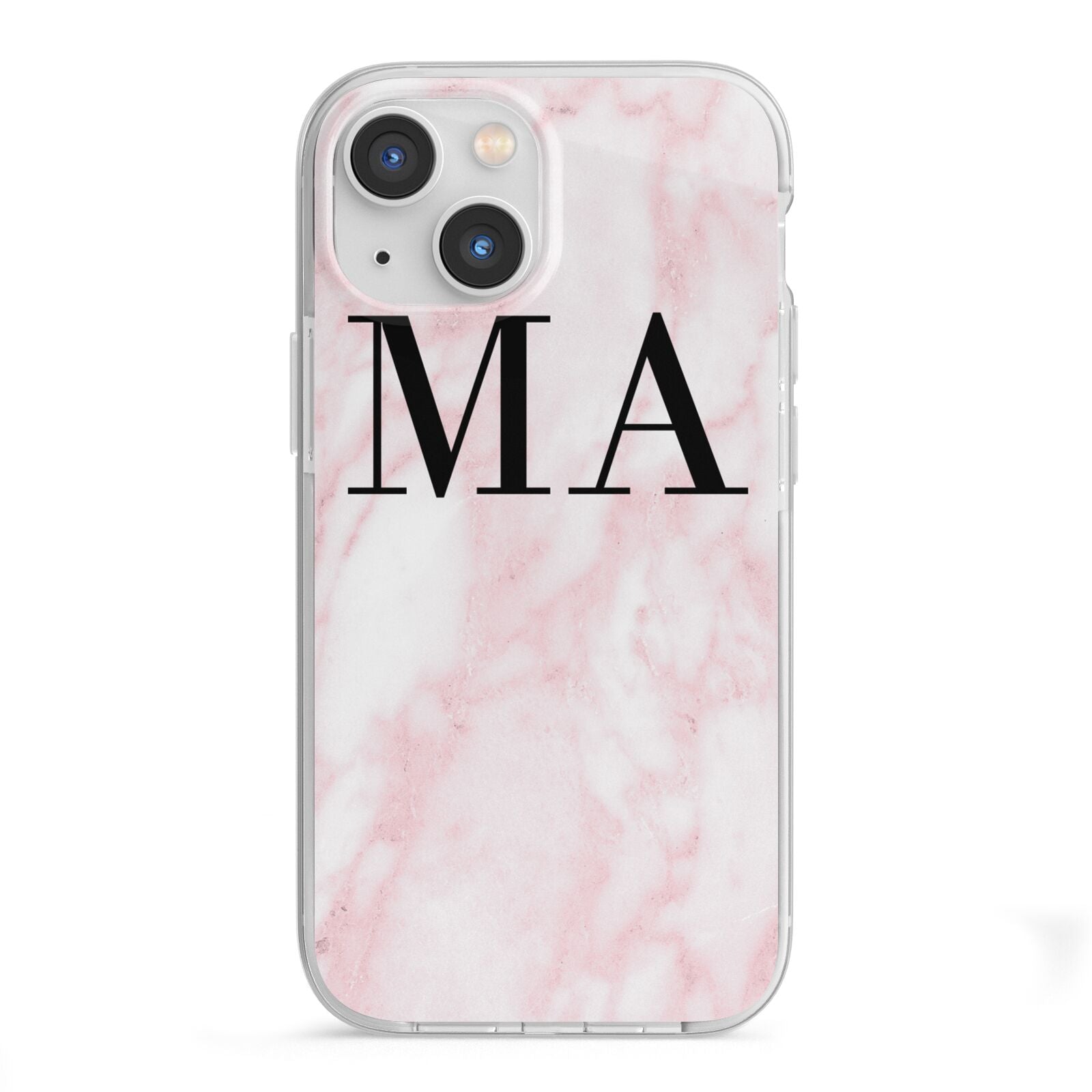 Personalised Pinky Marble Initials iPhone 13 Mini TPU Impact Case with White Edges