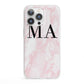 Personalised Pinky Marble Initials iPhone 13 Pro Clear Bumper Case