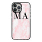 Personalised Pinky Marble Initials iPhone 13 Pro Max Black Impact Case on Silver phone