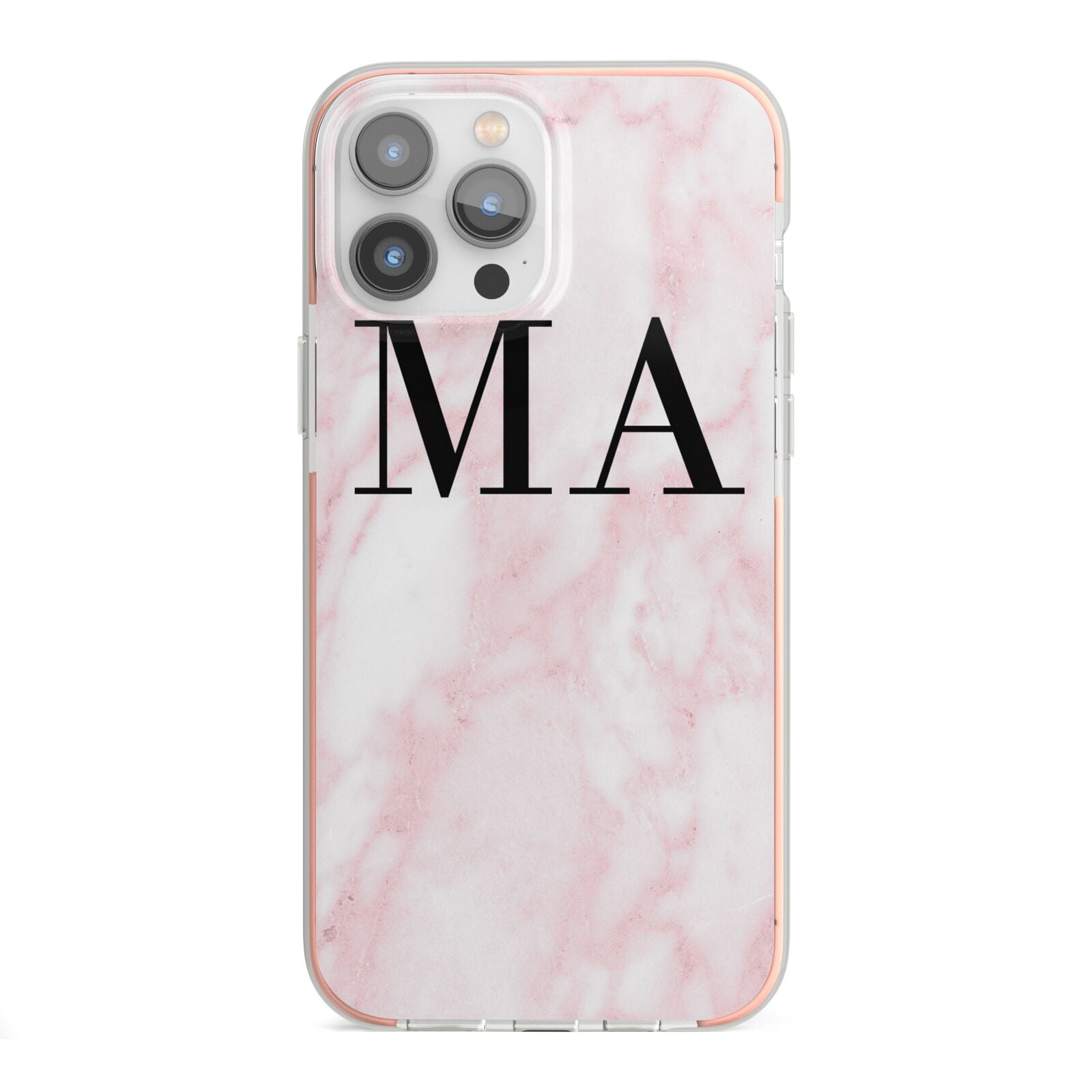 Personalised Pinky Marble Initials iPhone 13 Pro Max TPU Impact Case with Pink Edges