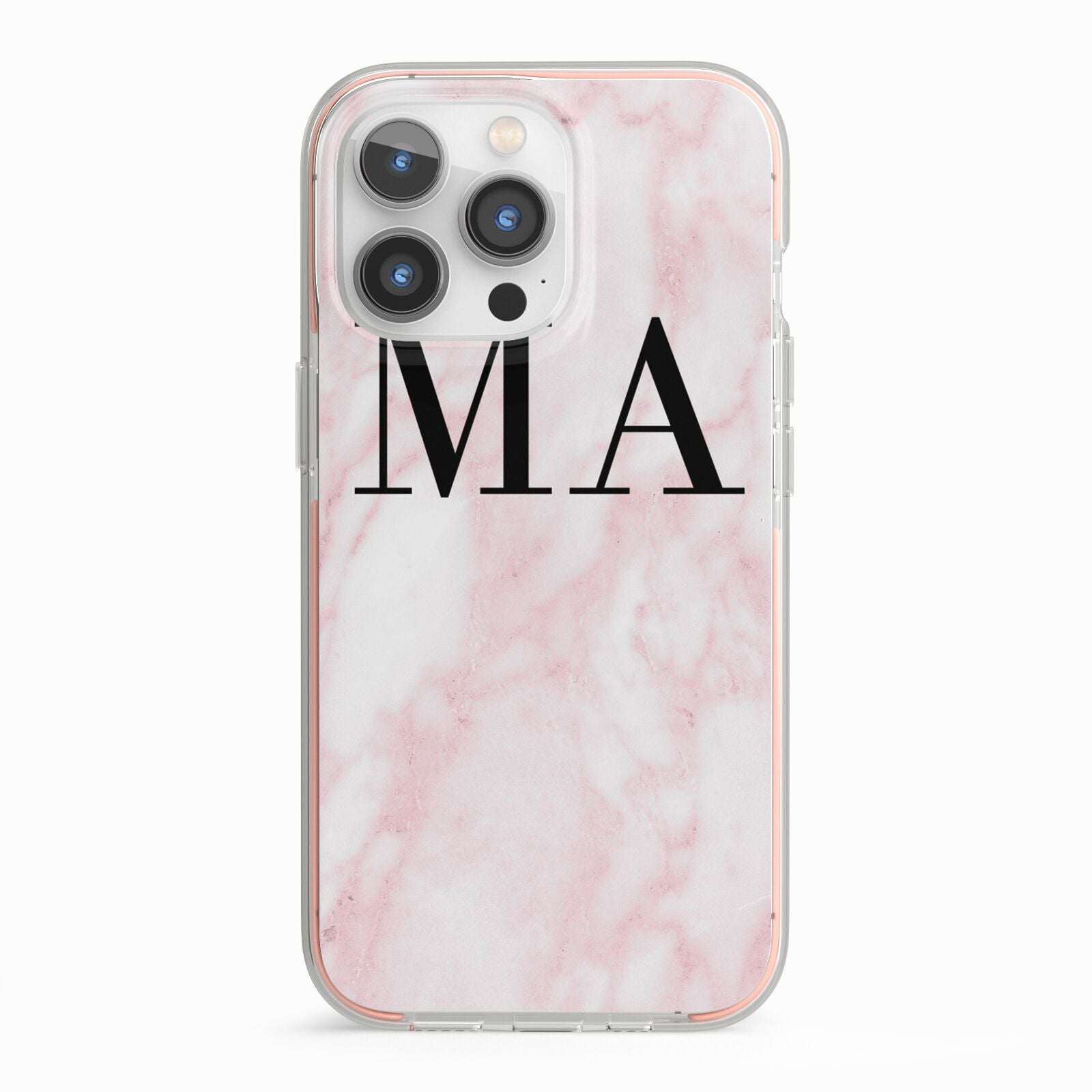 Personalised Pinky Marble Initials iPhone 13 Pro TPU Impact Case with Pink Edges