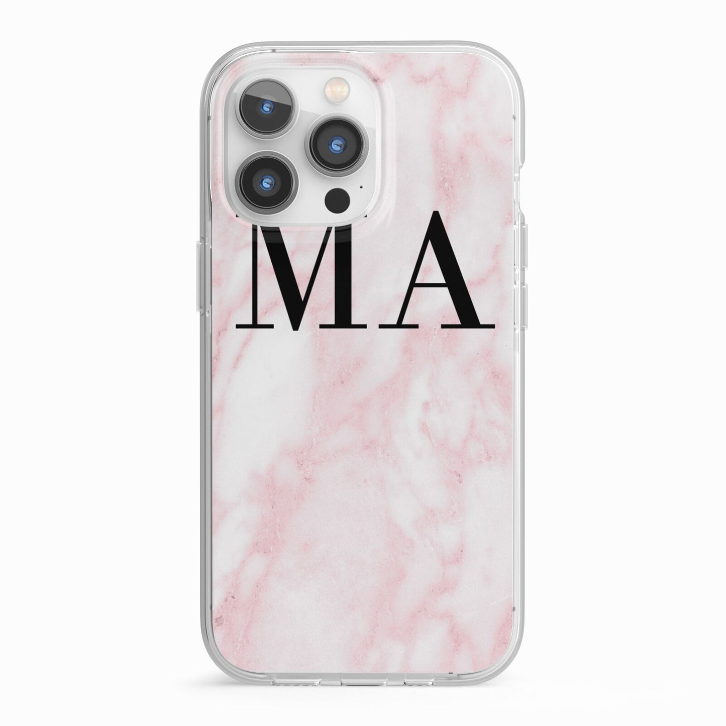 Personalised Pinky Marble Initials iPhone 13 Pro TPU Impact Case with White Edges