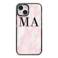 Personalised Pinky Marble Initials iPhone 14 Black Impact Case on Silver phone