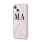 Personalised Pinky Marble Initials iPhone 14 Glitter Tough Case Starlight Angled Image