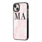Personalised Pinky Marble Initials iPhone 14 Plus Black Impact Case Side Angle on Silver phone