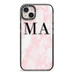 Personalised Pinky Marble Initials iPhone 14 Plus Black Impact Case on Silver phone