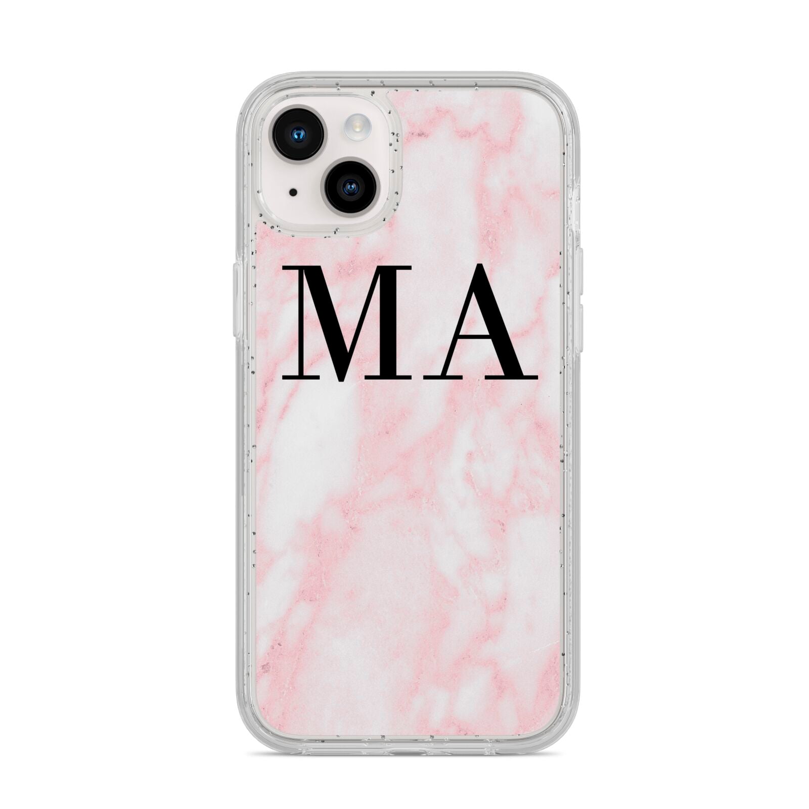 Personalised Pinky Marble Initials iPhone 14 Plus Glitter Tough Case Starlight