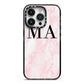 Personalised Pinky Marble Initials iPhone 14 Pro Black Impact Case on Silver phone