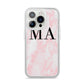 Personalised Pinky Marble Initials iPhone 14 Pro Clear Tough Case Silver