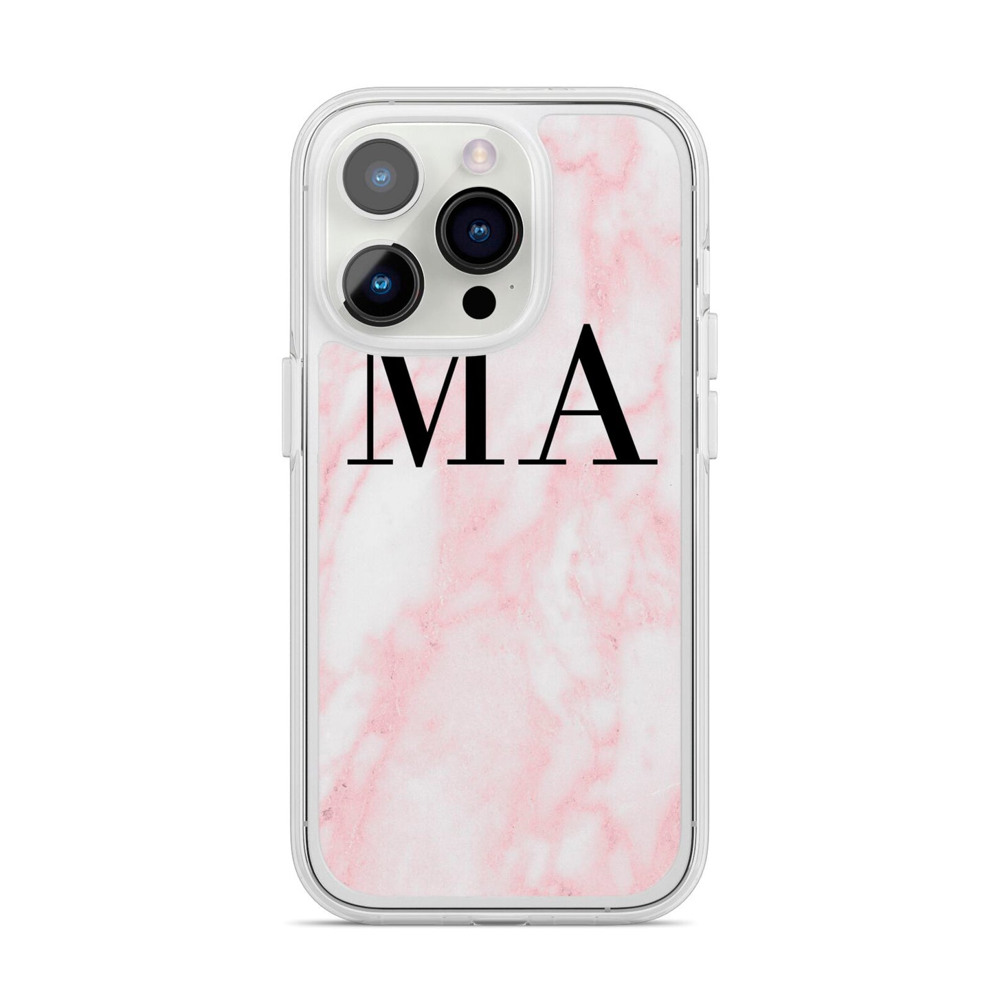 Personalised Pinky Marble Initials iPhone 14 Pro Clear Tough Case Silver