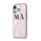 Personalised Pinky Marble Initials iPhone 14 Pro Glitter Tough Case Silver Angled Image