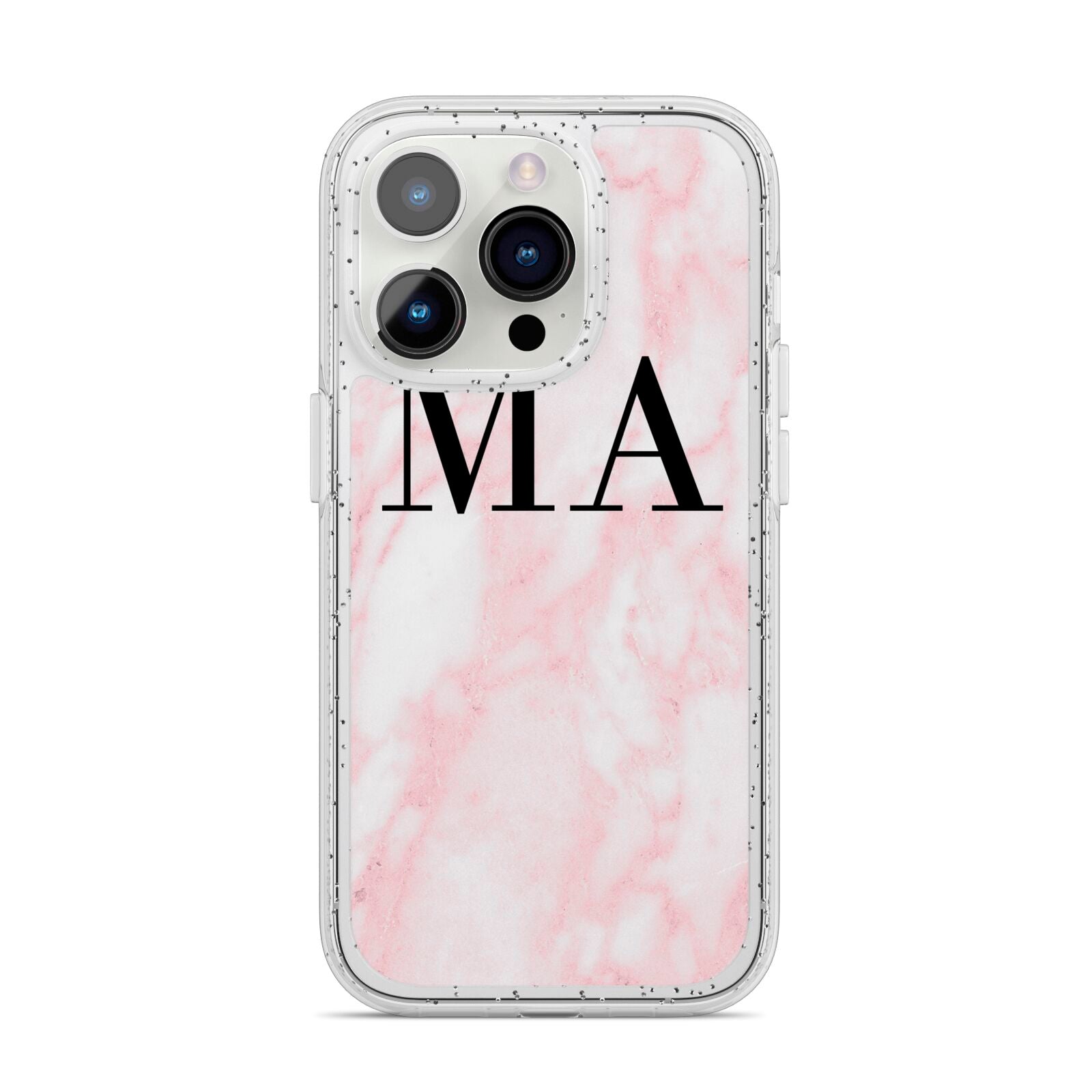 Personalised Pinky Marble Initials iPhone 14 Pro Glitter Tough Case Silver