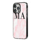 Personalised Pinky Marble Initials iPhone 14 Pro Max Black Impact Case Side Angle on Silver phone