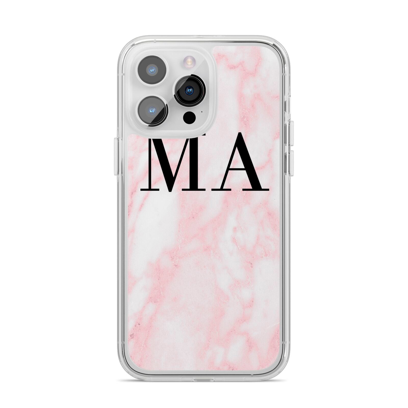 Personalised Pinky Marble Initials iPhone 14 Pro Max Clear Tough Case Silver