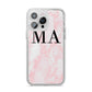 Personalised Pinky Marble Initials iPhone 14 Pro Max Glitter Tough Case Silver