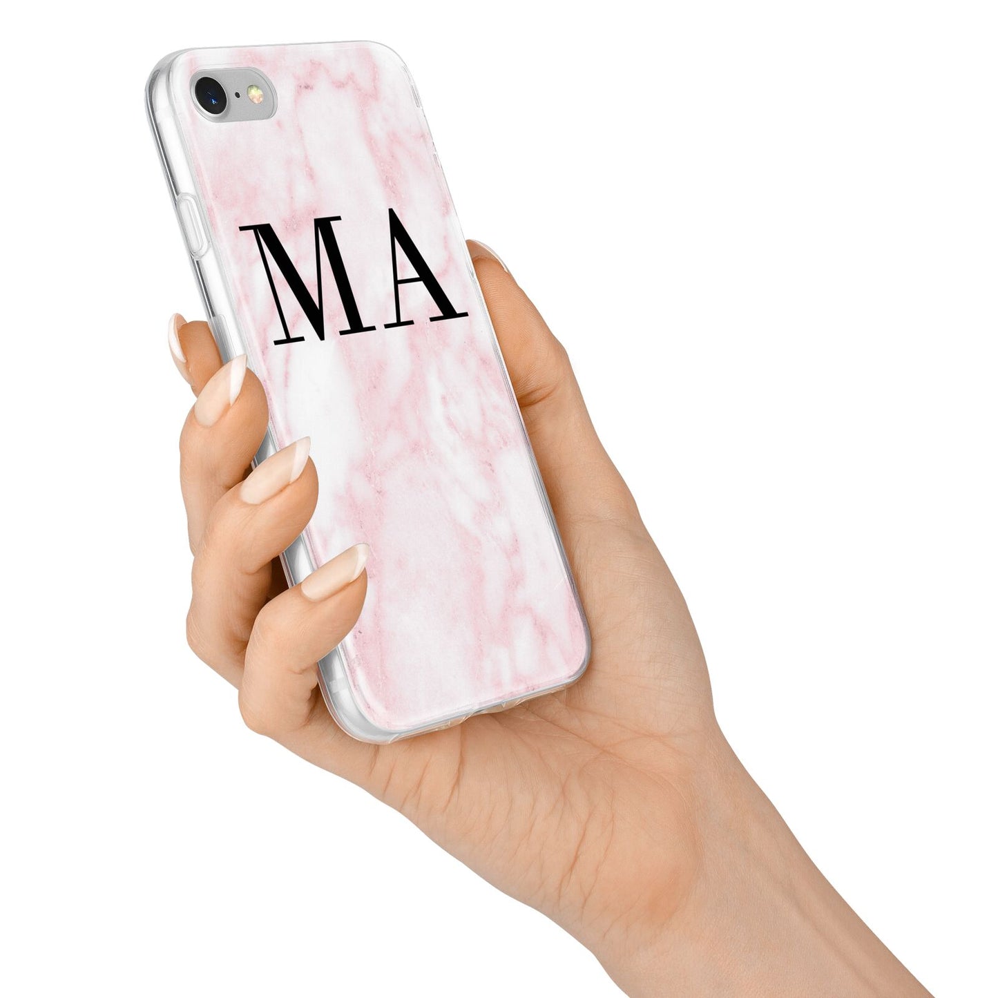 Personalised Pinky Marble Initials iPhone 7 Bumper Case on Silver iPhone Alternative Image