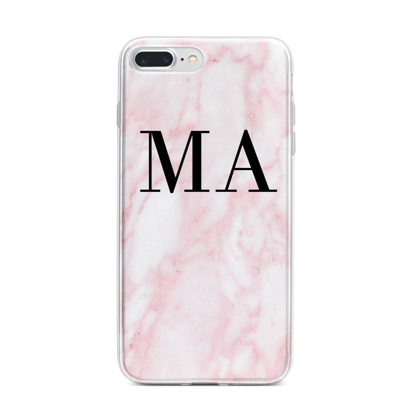 Personalised Pinky Marble Initials iPhone 7 Plus Bumper Case on Silver iPhone