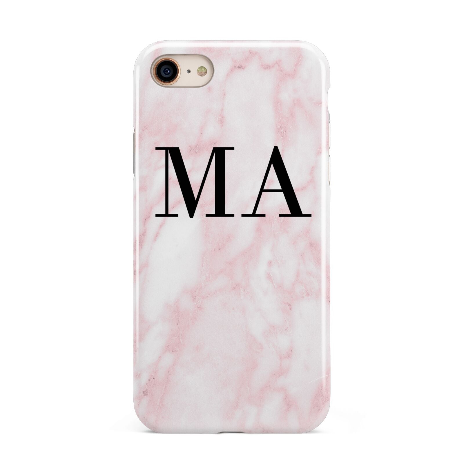 Personalised Pinky Marble Initials iPhone 8 3D Tough Case on Gold Phone