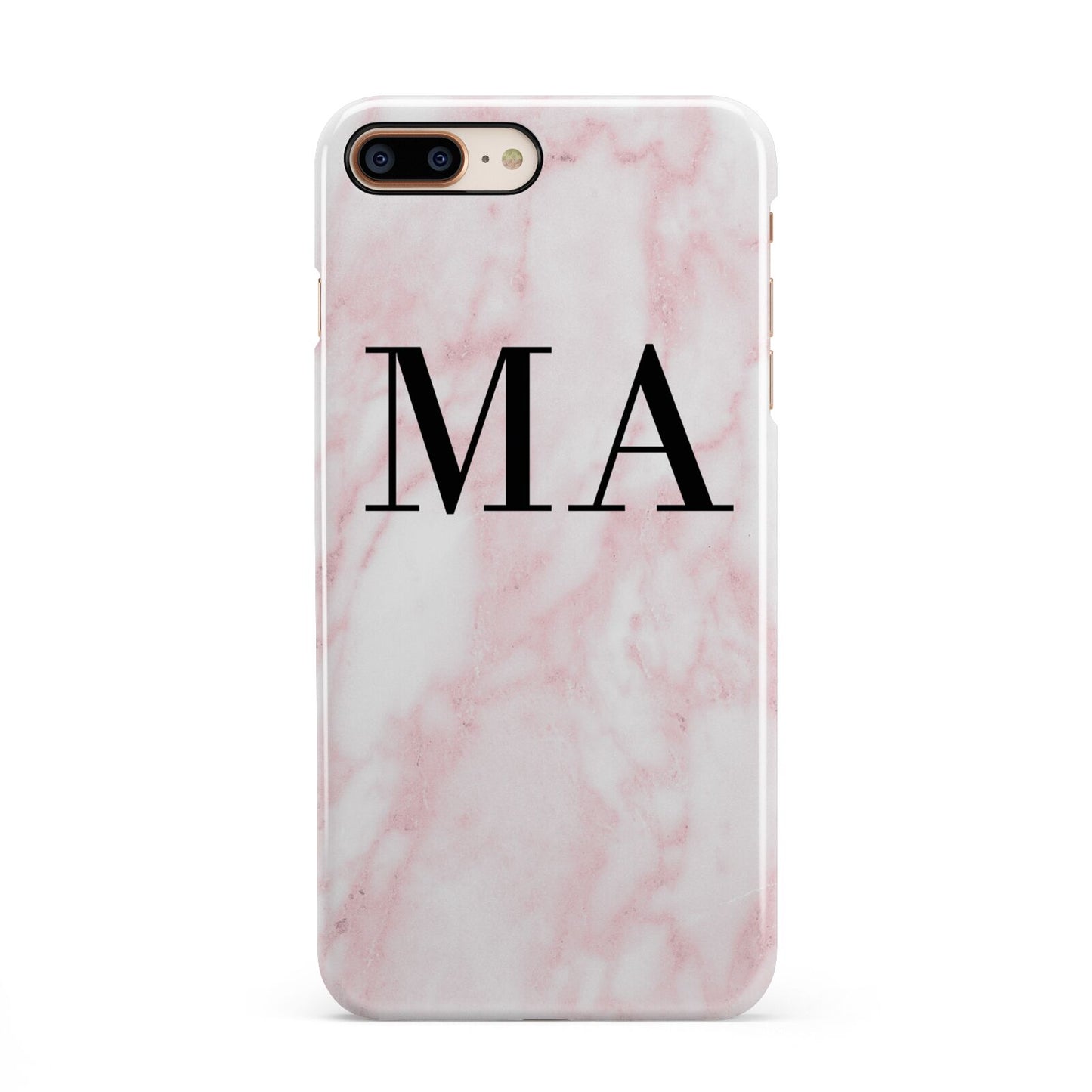 Personalised Pinky Marble Initials iPhone 8 Plus 3D Snap Case on Gold Phone