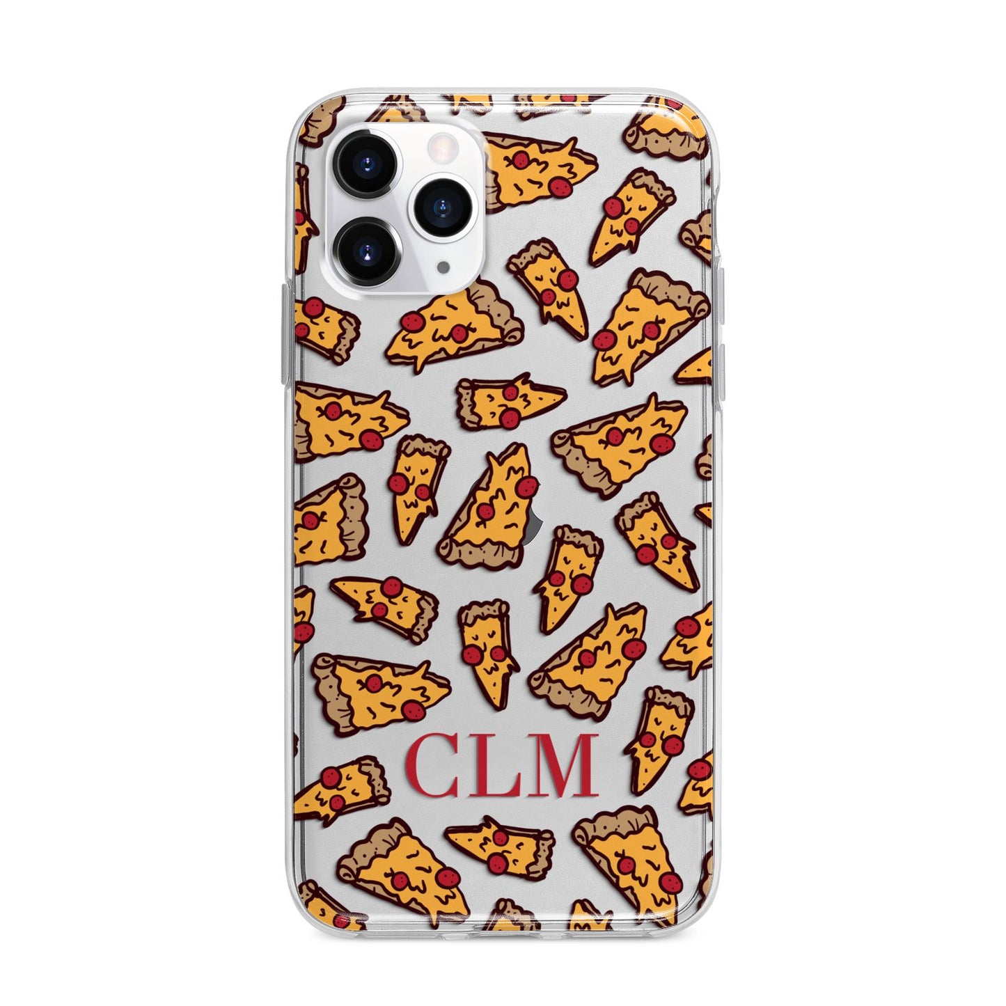 Personalised Pizza Initials Clear Apple iPhone 11 Pro Max in Silver with Bumper Case