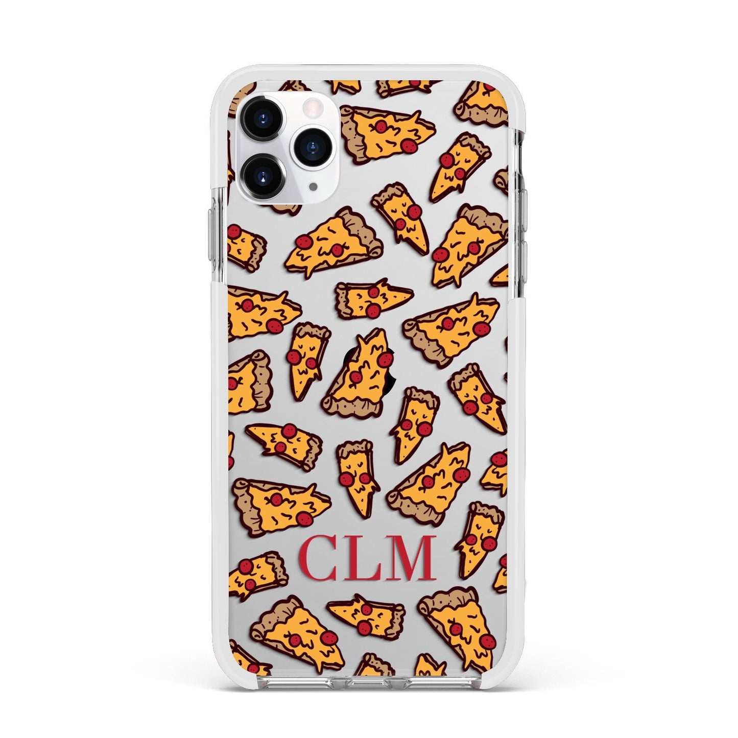 Personalised Pizza Initials Clear Apple iPhone 11 Pro Max in Silver with White Impact Case