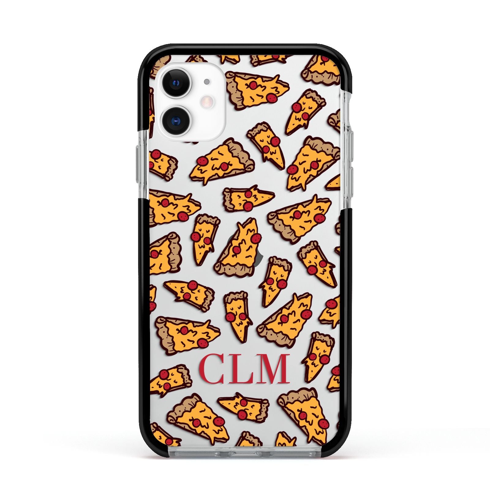 Personalised Pizza Initials Clear Apple iPhone 11 in White with Black Impact Case