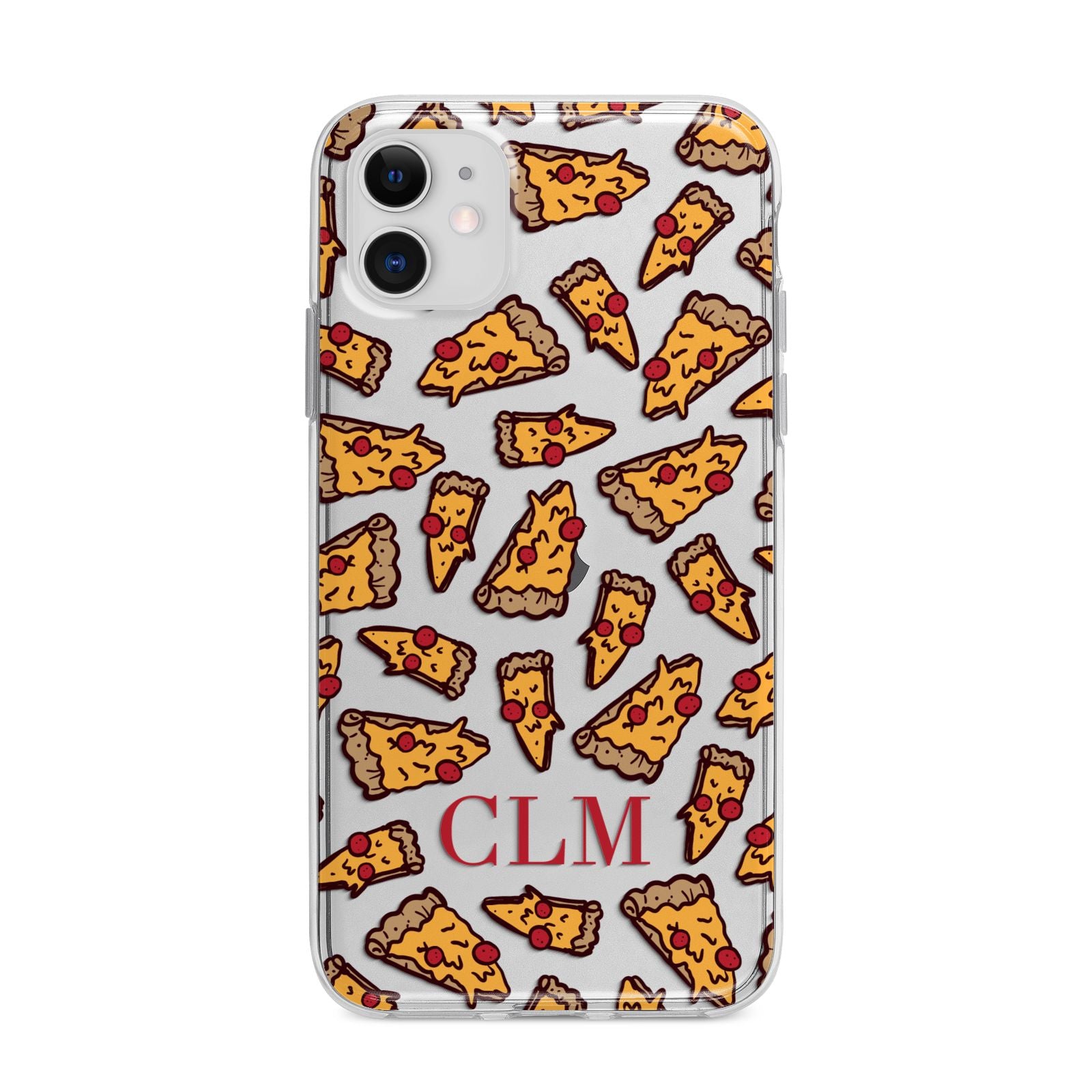 Personalised Pizza Initials Clear Apple iPhone 11 in White with Bumper Case